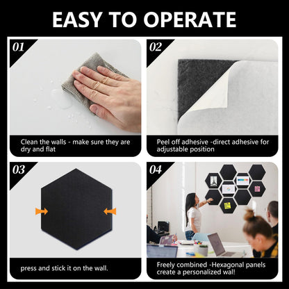 8 Packs Royal Blue Hexagon Felt Pin Board, 12" Bulletin Board with 30 Push Pins, Felt Board for Home Kitchen Office Decor, Self-Adhesive Corkboard Tiles for Walls Message Photos Memos Display