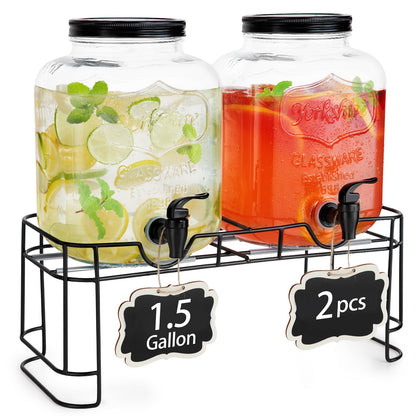 2 PCS 1.5 Gallon Drink dispenser For Parties, Beverage Dispenser With Stand, Large Water Drink Dispensers With Spigot for BBQ, Picnic, Party, Ideal for Lemonade,Juice, Tea, and Party Drinks