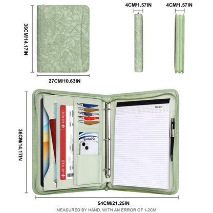 Leathario Portfolio Binder, Includes 10 Sheet Protectors and 3 Notepads, 3-Ring Folder Organizer, A4 Padfolio with Zipper, Vegan Leather Tablet Sleeve, Business Office Conference Clipboards