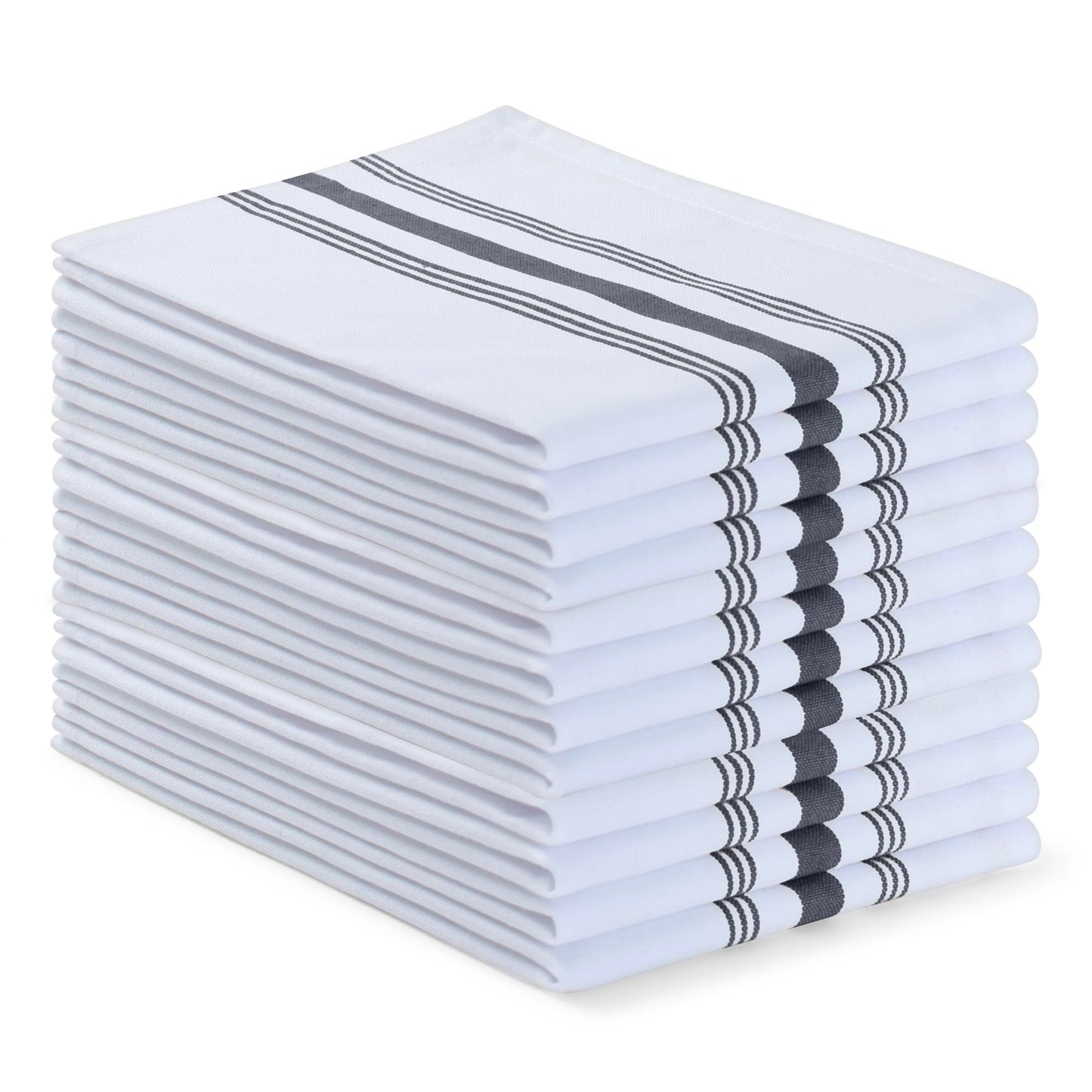 Blue Needles Set of 12 French Stripe Dinner Table Napkins 100% Cotton Napkins, 18x18 Inch, Absorbent, Soft, Reusable & Washable Restaurant Hotel Quality Spring Summer & Everyday Use - Black