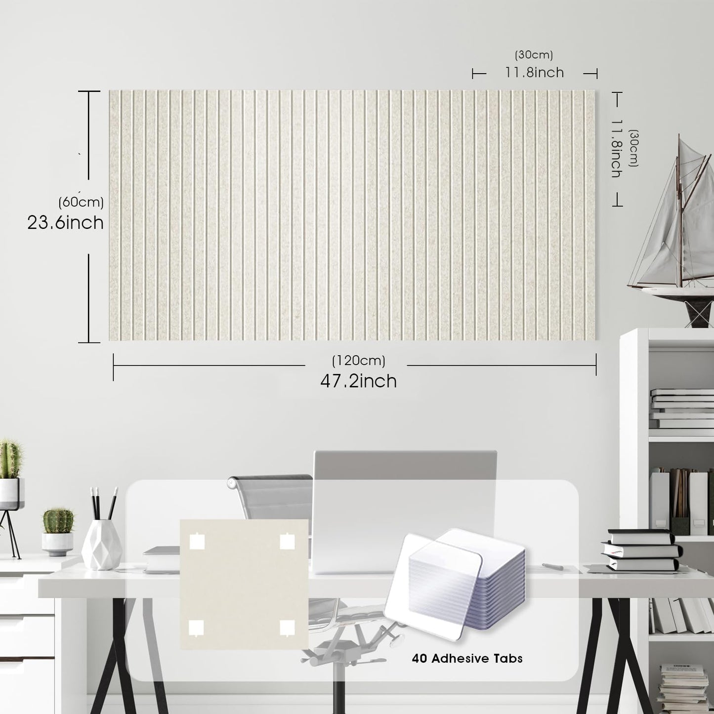 Large Cork Board for Office, 8 Pack Felt Wall Tiles with Slat Wall Paneling and Safe Removable Adhesive Tabs, Felt Bulletin Board Pin Board Cork Boards for Walls - Oatmeal
