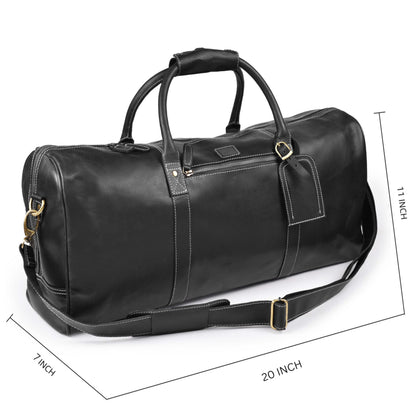 Leather Village Leather Duffel Bags for Men & Women-Stylish Travel Weekender Carry-On Sports Gym Overnight Luggage Bag - 20 Inch - Black