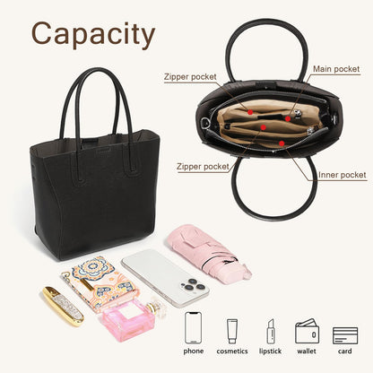 MFFOR Tote Bag for Women, Genuine Leather Crossbody Handbags, Top Handle Bags, Shoulder Purse with Detachable Strap (Black)