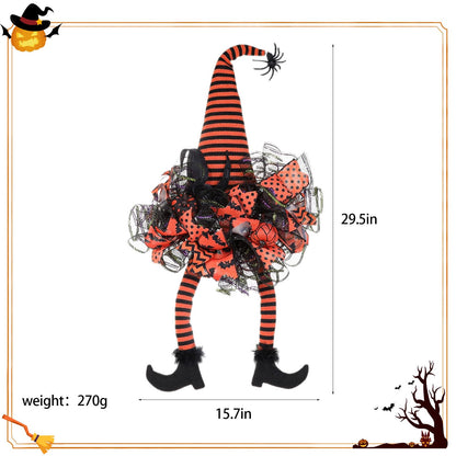 Halloween Door Witch Wreaths with Lights,Burlap Outdoor Front Door Witch Wreath for Home Indoor Outdoor Party