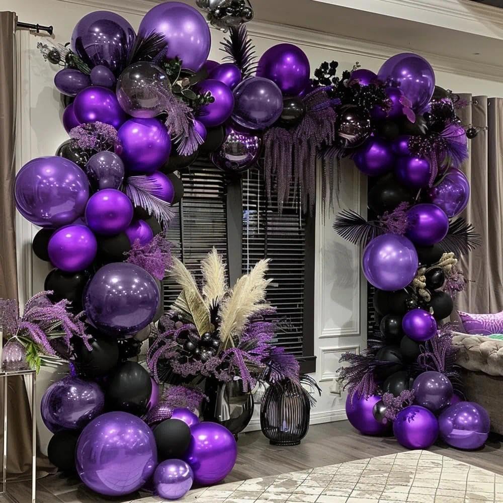 Purple and Black Balloons Dark Purple Balloon Garland Arch Lavender Lilac Kit For Wednesday Birthday Halloween Vampire Retirement Graduation Prom Party Decoration