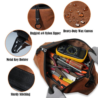 WELKINLAND 2-Pack Heavy-Duty Waxed Canvas Tool Pouches, 14-Inch Zippered Tool Organizer Pouches with Water-Resistant Coating and Durable Canvas Construction