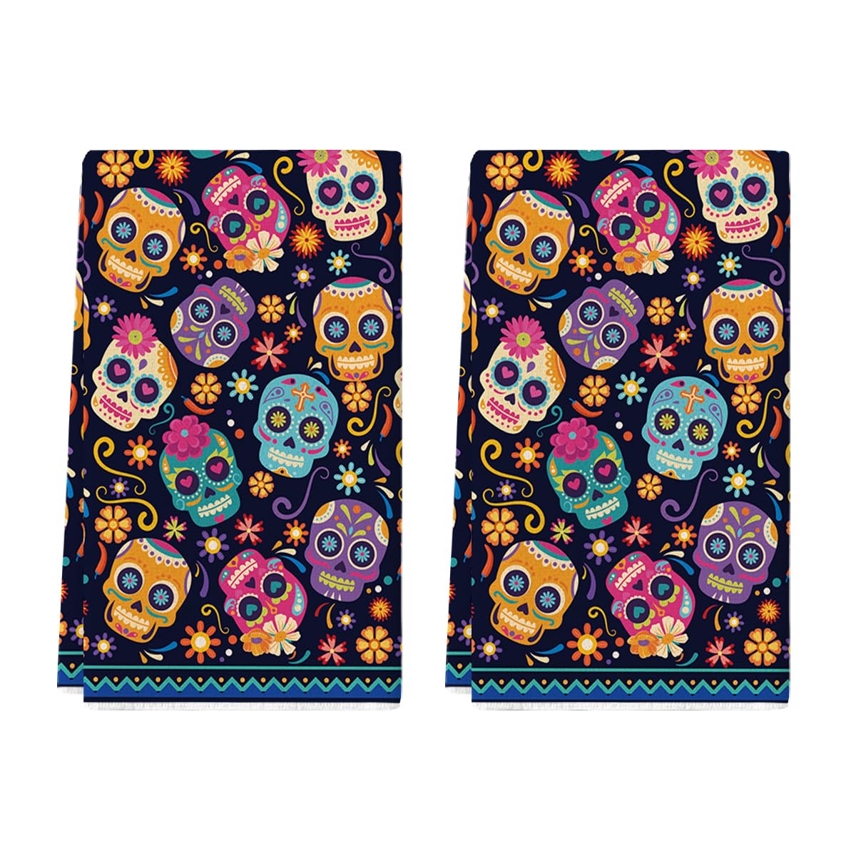 Artoid Mode Suger Skulls Floral Day of The Dead Kitchen Towels Dish Towels, 18x26 Inch Halloween Decoration Hand Towels Set of 2