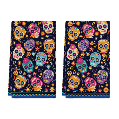 Artoid Mode Suger Skulls Floral Day of The Dead Kitchen Towels Dish Towels, 18x26 Inch Halloween Decoration Hand Towels Set of 2