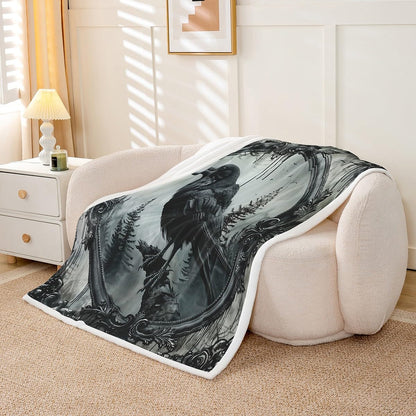 Erosebridal Halloween Crow Fuzzy Plush Throw Black Raven Bird Animal Fleece Blanket Gothic Retro Halloween Sherpa Blanket Woodland Wildlife Crow Decor Throw 50"X60" for Kids Teen Adults Bed Couch