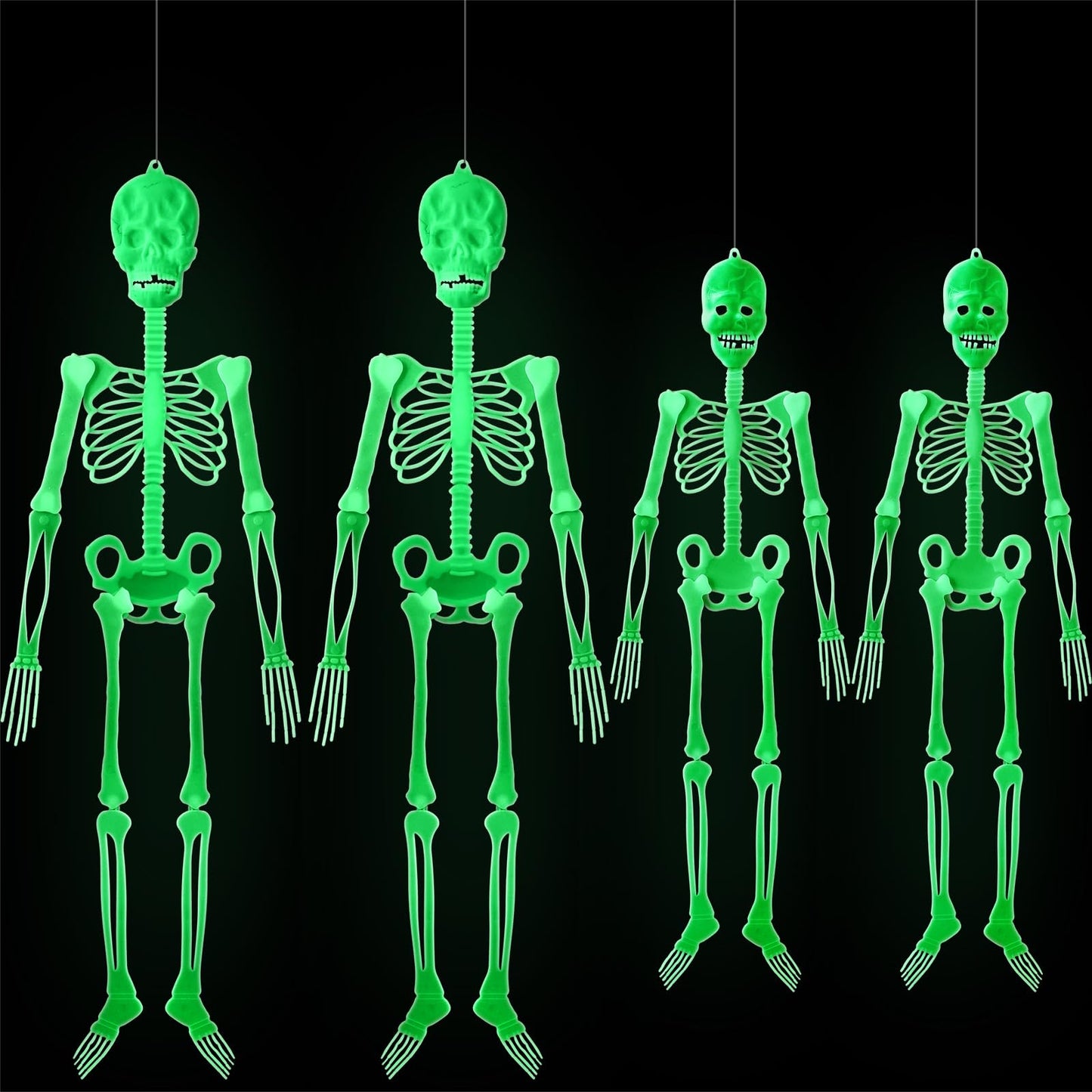 Colingmill 4 Pcs Halloween Glow in the Dark Skeleton 2 Pcs 60 Inch and 2 Pcs 35 Inch Full Body Luminous Skeleton Adjustable Joints Skeletons for Halloween Indoor Outdoor Yard Hanging Decoration