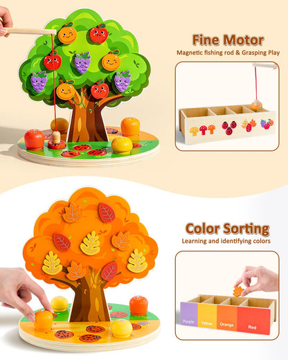 WoodsyJoy Montessori Toys for Toddlers 3-5, Wooden Sorting & Sensory Toy, Fine Motor Skills Learning Toy with Magnetic Apple Tree, Counting Ladybugs, Preschool Educational Toys for Kids