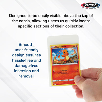BCW Tall Trading Card Dividers - 50 ct | Archival Quality, Write-On Index Tab, 3 11/16 X 2 11/16 Inches | Fits Vault, Super Vault, QuickFold, Shoe, and Super Shoebox Boxes | Card Organizer Dividers