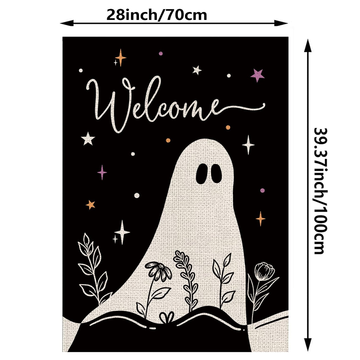 Halloween House Flag Ghost Black Burlap Double Sided 28x40 Inches Halloween Holiday Welcome Sign for Yard Lawn Home Outdoor Decor