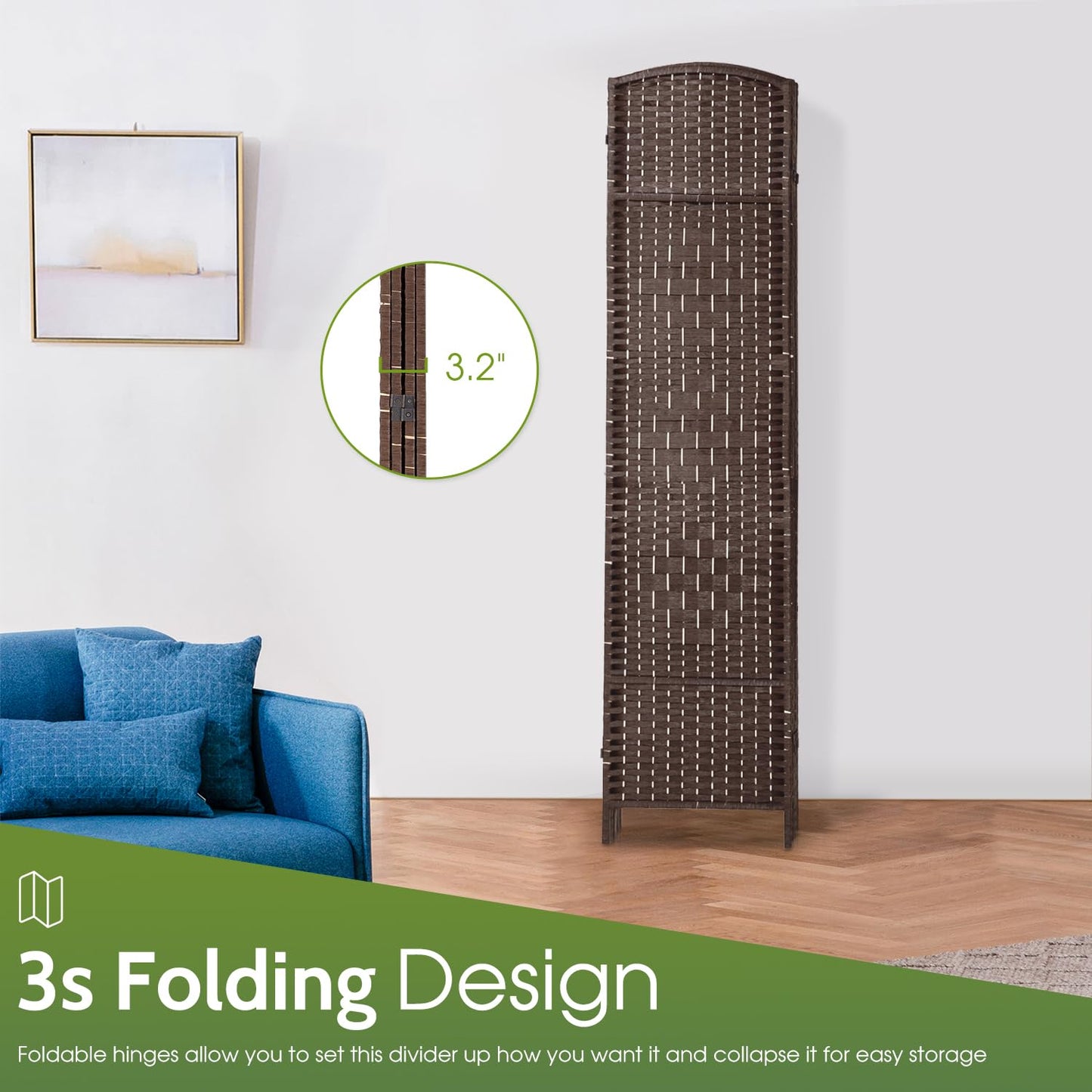 FDW Room Divider Folding Privacy Divider 6 Ft Indoor Wall Divider Portable Partition Wood Screen, Brown (4 Panel)