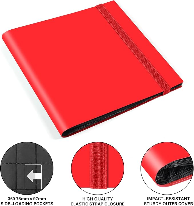 GEAoffice Card Binder, 12 Pockets Trading Card Album Holder, 624 Side Loading Pocket Card Collecting Book Folder for Yugioh, MTG,TCG, Sports & Games Cards, Red