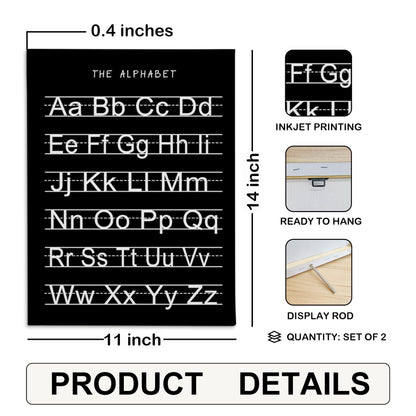 HRQKO Black Alphabet Numbers Nursery Canvas Wall Art Set of 2, Kids Room Decor Framed Art, Black ABC Numbers Educational Posters Wall Decor for Classroom Toddler Nursery Bedroom Playroom, 11x14 inch