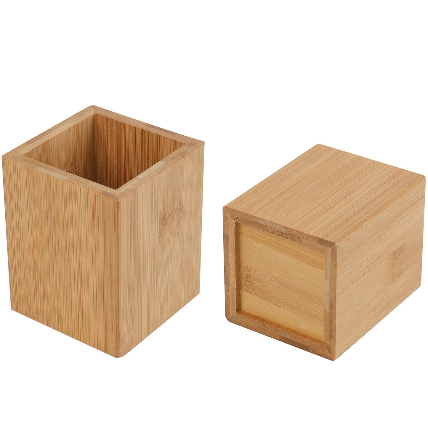Tosnail 2 Pack Bamboo Pen Holder Pencil Holder for Desk, Makeup Brush Organizer Marker Pen Storage Cup for Office, School and Home