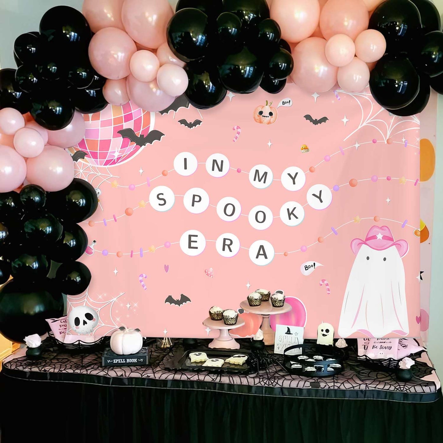 MEHOFOND 7x5ft Halloween in My Spooky Era Backdrop Pink Ghost Groovy Hippie Birthday Party Glitter Disco Bachelorette Decorations Photography Background Banner Photo Booth Props
