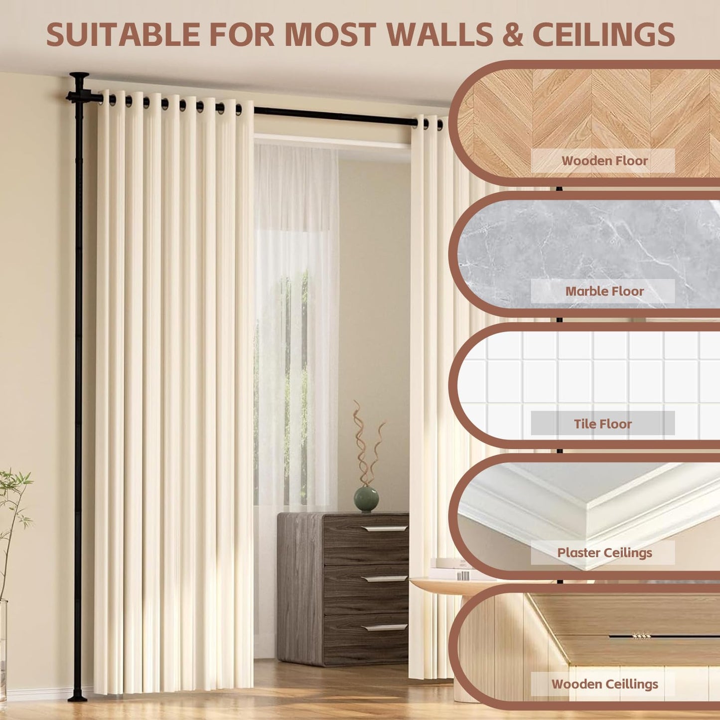 Room Divider Curtain Rod - No Drilling Partition Room Dividers for Room Separation,4-10ft (H) 28-120inch(W) Adjustable Floor to Ceiling Portable Room Divider Wall Partitions Space Separator