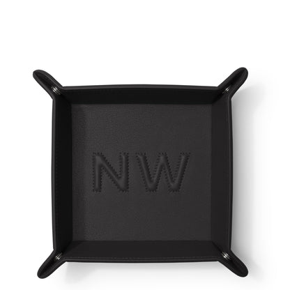Leatherology Black Onyx Rectangle Valet Tray – Travel-Friendly Catchall Organizer with Snap Corners, Stitched Edge Detail & Gift Box – Desk Tray for Keys, Wallet, Watch & Accessories