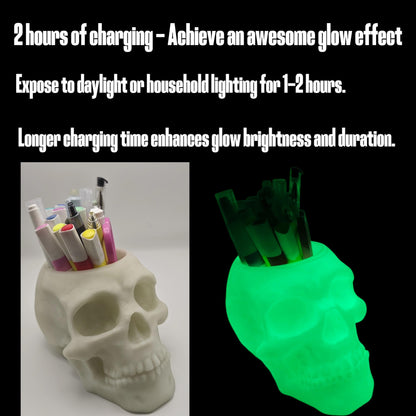 3D Printed Skull Pen Pencil Holder, Makeup Brush Holder, Vanty Desk Office Organzer Goth Decorations Gothic Skulls & Bones Large Capacity Organizer (Luminous)