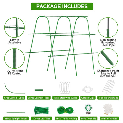 Unves Cucumber Trellis for Raised Bed, 63" x 63" Garden Trellis for Climbing Plants Outdoor, U-Shape Arch Cucumber Trellis Plant Grow Support Frame for Vine, Peas, Bean