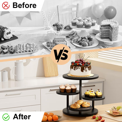 Cupcake Tower for 50 Cupcakes 4 Tier Wooden Dessert Display Stands 360°Rotatable Cookie Display Stand with Tiered Trays Round Cake Stand for Parties Wedding Halloween Dessert Table, Black