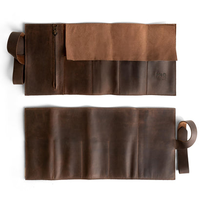 Hide & Drink, Watch Roll Organizer with Zippered Pouch, Easy Carry On Watchlover Storage, Travel Essentials Gift, Full Grain Leather, Handmade (Bourbon Brown)