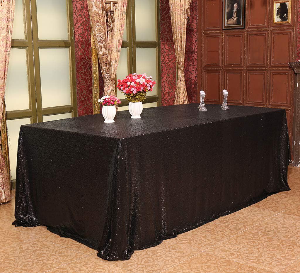 Juya Delight 60" x 102" Black Sequin Tablecloth Rectangle Sequin Table Cover for Wedding Birthday Party Festival Ceremony Cake Dessert Table