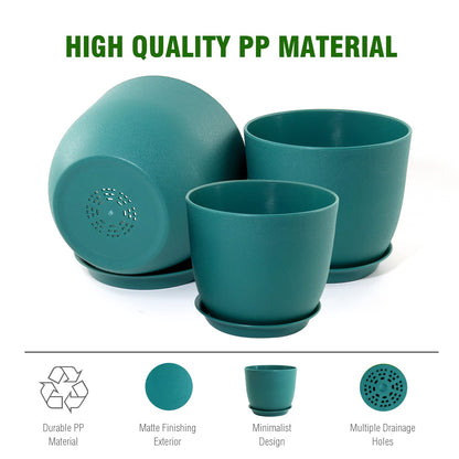 WOUSIWER Plant Pots 10/9/8 inch, Set of 3 Modern Decorative Plastic Planters with Drainage Holes and Saucers for House Plants Indoor Flowers Plants, Blue