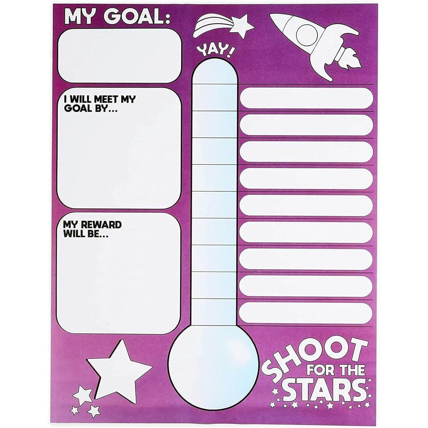 Goal Thermometer Trackers for Classrooms, 12 Pack, 6 Colors (17 x 22 in)
