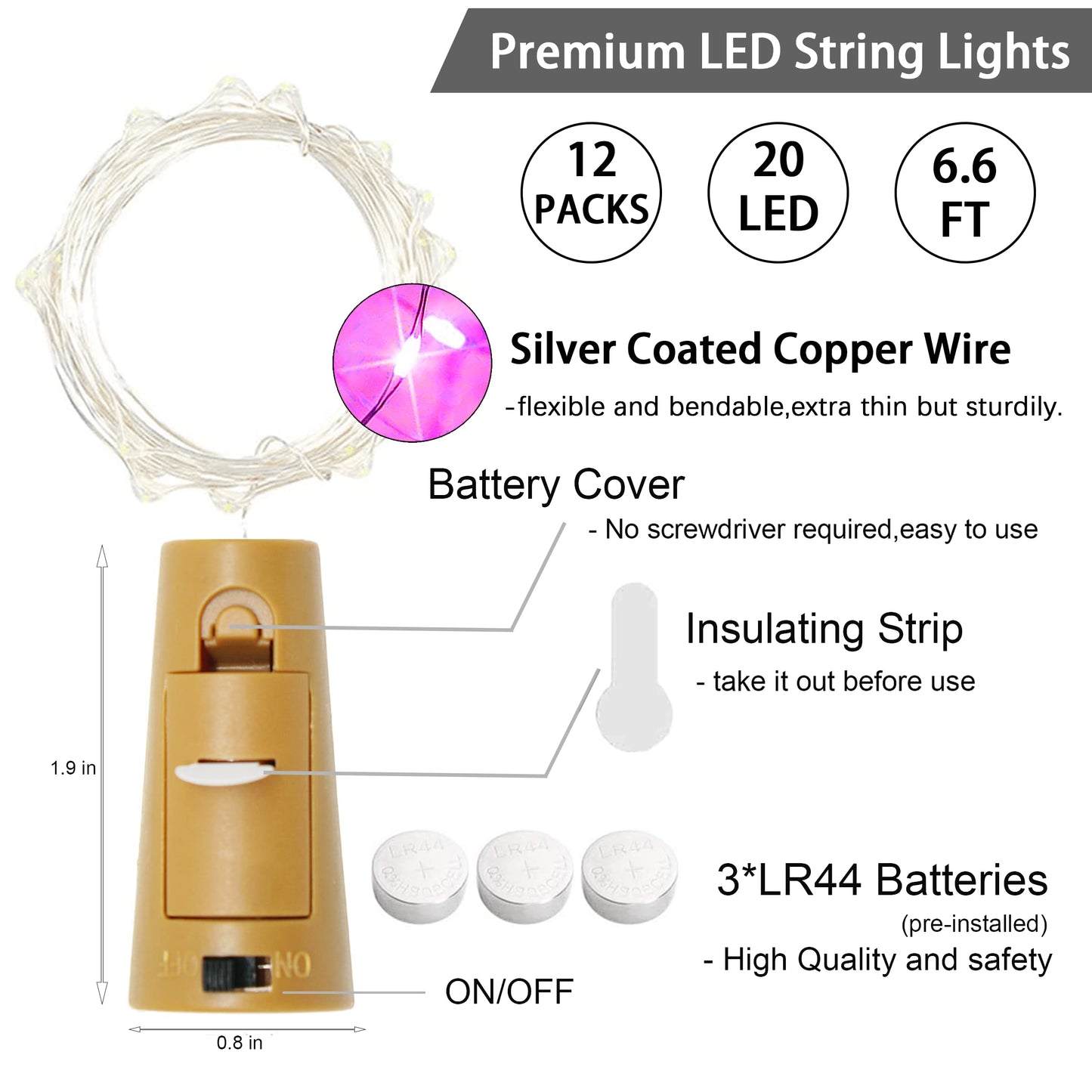 SmilingTown 12 Packs 20 LED Wine Bottle Lights with Cork - Red Fairy String Lights Battery Operated Cork Lights for Wine Liquor Bottle,Jar,Vase,Christmas,Birthday,Wedding Halloween Party Table Decor