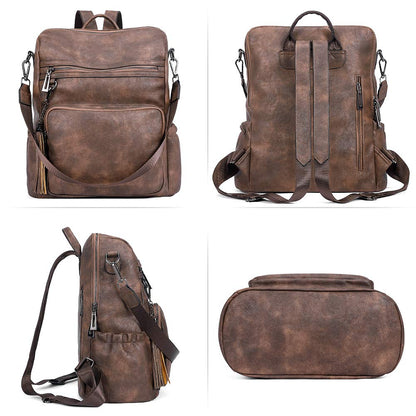 CLUCI Backpack Purse for Women Large Leather Travel Backpack Work Fashion Ladies Casual Daypack with Tassel Two-Tone Coffee