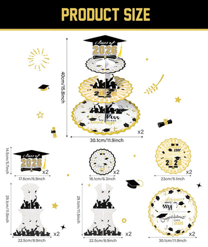 Crafterlife Set of 2 Graduation Cupcake Stand for 50 Cupcakes Black Gold Graduation Cap Decorations Cardboard Cake Dessert Holder Tower for Class of 2026 Congrats Grad Party Supplies