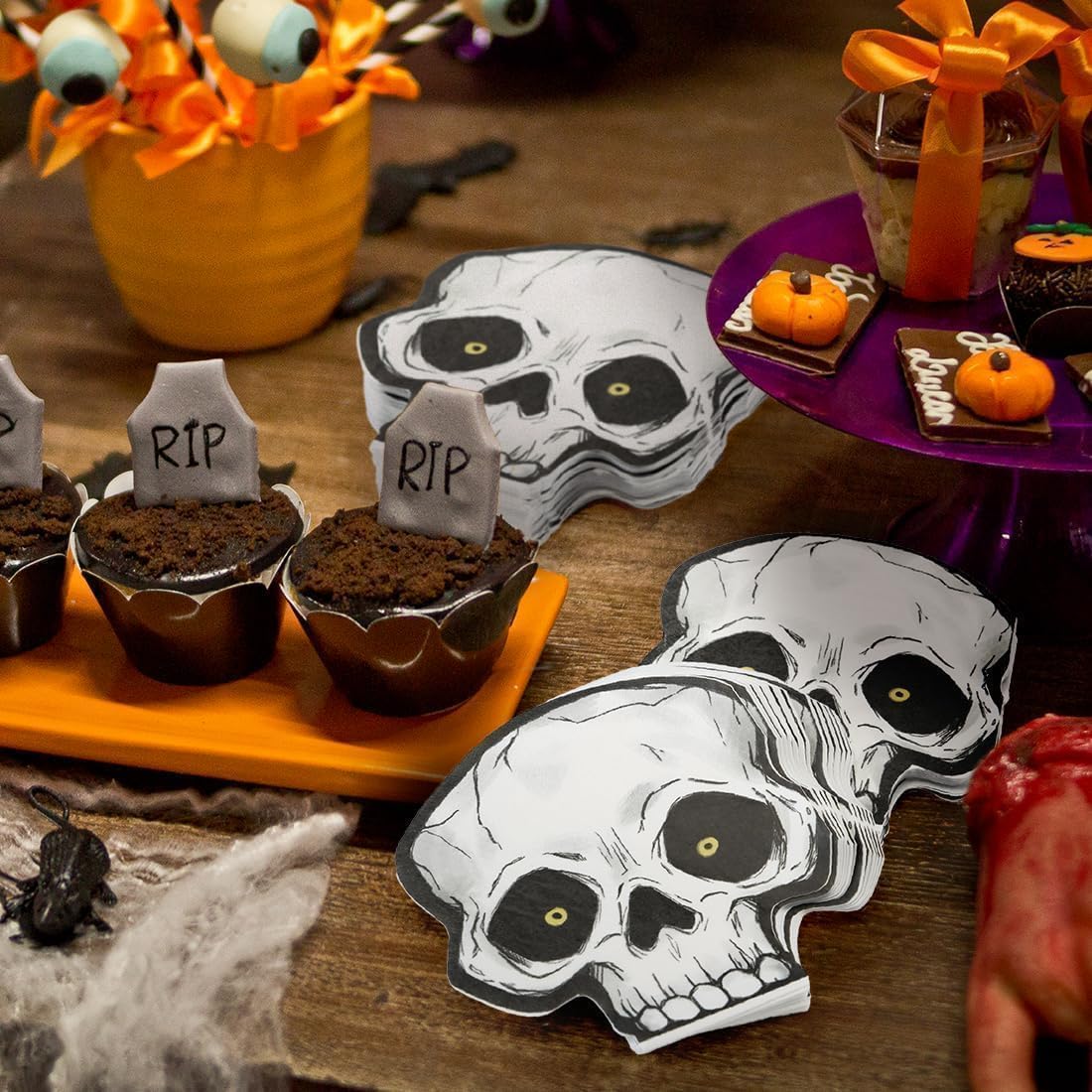 Cheerland Skull Napkins 50 Pcs Halloween Napkin Disposable Black White Skeleton Napkin Gothic Party Tableware Kids Birthday Skull Party Favors Kids Halloween Party Supplies Paper Skeleton