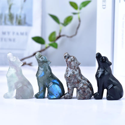 Ytbeoxk 2.1 Inch Labradorite Wolf Crystal Statue，Birthday Present Healing Crystal Decor，Wolf Totem Figurines Stone Energy Gemstones, in Bedroom Office Christmas Meditation Gifts for Men Women