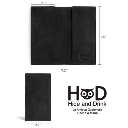 Hide & Drink, Checkbook Cover, Minimalist Organizer for Personal or Business Finances, Bill Holder, Full Grain Leather, Handmade, Charcoal Black