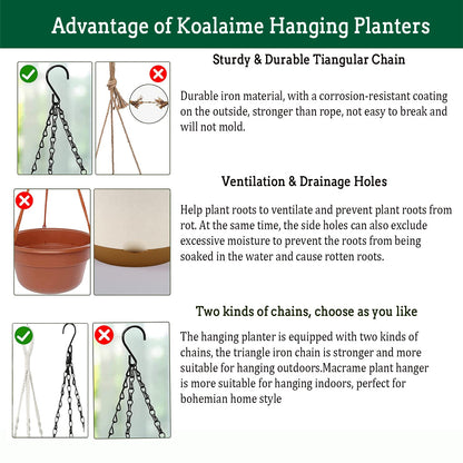 Koalaime Hanging Planters for Indoor Plants, 2 Pack 10 Inch Self Watering Pots with Macrame Plant Hanger, Hanging Baskets Holder for Outdoor Garden Home Ceiling Window Decor