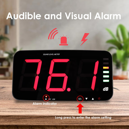Decibel Meter Recorder 13 Inches Sound Level Meter, Wall Mount Noise Meter for Classroom Sound Meter with 16.4ft Sensor, Buzzer Alarm and Unlimited Data Logging, Noise Meter Decibel for Studio, Home