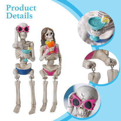 Summer Decorations Halloween Skeleton Statue - Collectible Figurines Summerween Couple with Dangling Leg Bikini Sunglass 7.5H in Perfect for Coastal Tropical Ocean Beach Pool Decor Newman House Studio