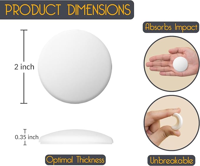 Door Stoppers - Medium 2" (12 Pack) - Door Stoppers for Wall with Strong Back Adhesive - Quiet and Shock Absorbent Silicone Wall Protectors from Door Knobs - Protects Every Surface - White