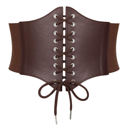 SANSTHS Wide Corset Belt for Women Lace-up Renaissance Corset Hight Waist Elastic Belt for Halloween Costume Parties Coffee M