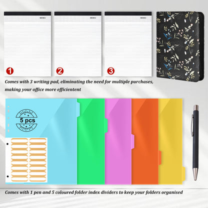Leathario Portfolio Binder, Includes 5 Folder Index Dividers and 3 Notepads, 3-Ring Folder Organizer, Padfolio with Zipper, Vegan Leather Tablet Sleeve, Business Office Conference Clipboards