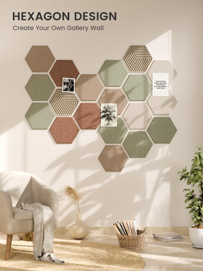 Fluxynara Hexagon Cork Board Alternative for Walls Decor-10-Pack Felt Bulletin Board Tiles,with 30 Pushpins,50 Adhesive Tabs for Office,Classrooms & Home Pin Board Felt Board-Boho