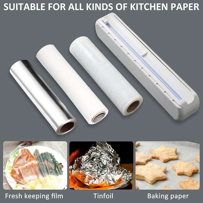 Plastic Wrap Dispenser With Cutter, Reusable Cling Film Dispenser, Cling Wrap Dispenser With Slide Cutter, Also For Aluminum Foil, Tin Foil, Baking Paper (L)
