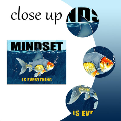 YSPCSUN Inspirational Wall Decor Mindset Is Everything Shark Fin Goldfish Canvas Prints Framed Motivational Posters For Gym Living Room Home Office Growth Mindset Art Professional Gifts 18x24 Inch