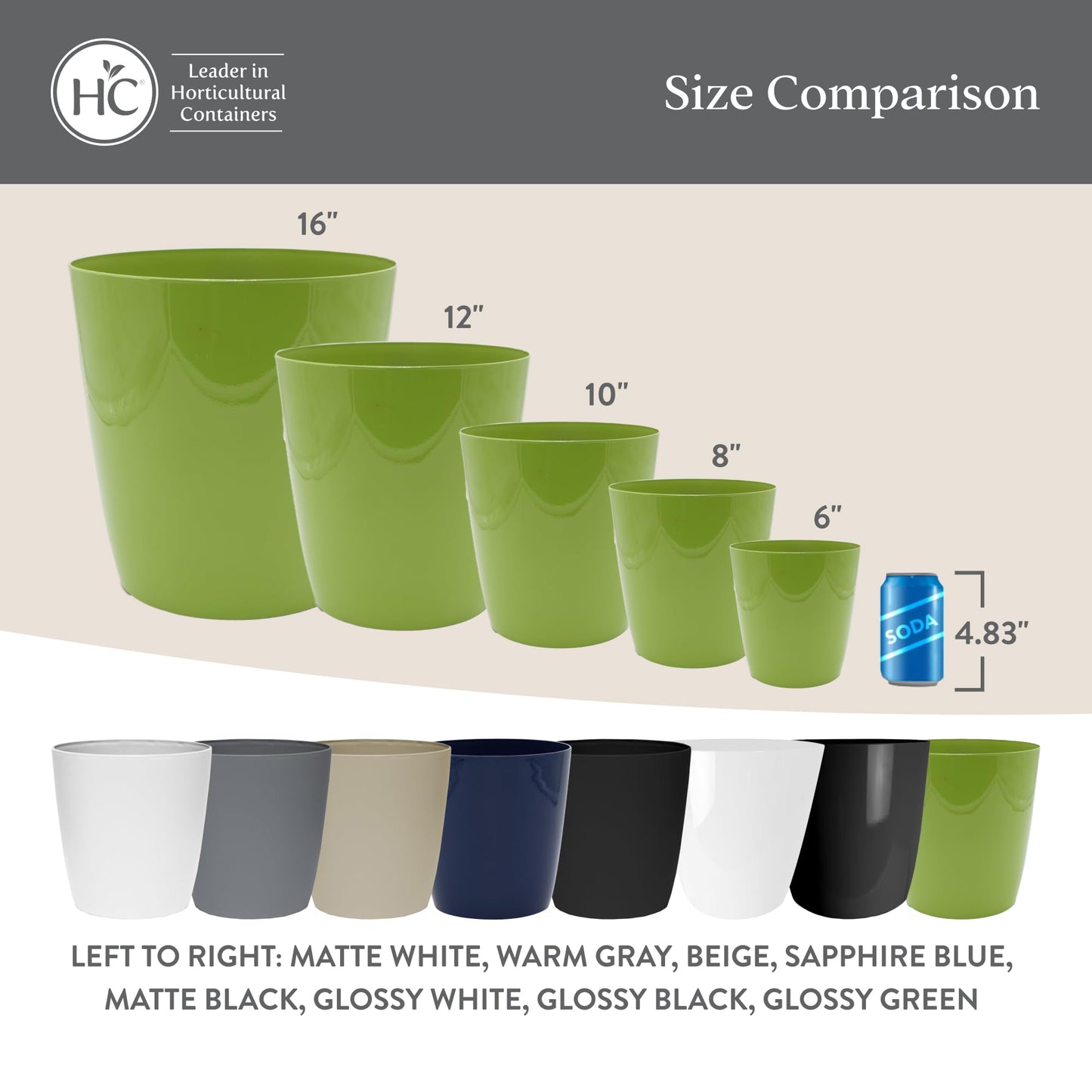 The HC Companies Aria Round Self-Watering Pot - Lightweight Plastic Planter for Herbs & More - Durable Plant Pots for Indoor Plants & Outdoor Plants (8" Glossy Black, Pack of 2)