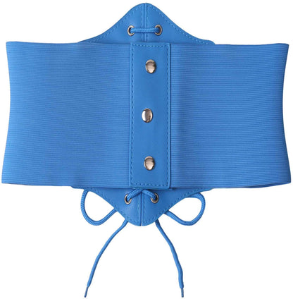 Hoerev Corsets Belt Tops Leather Vest Pirate Halloween Costume Lace Up Waist Belt Bustiers Corsets For Women, Blue, L