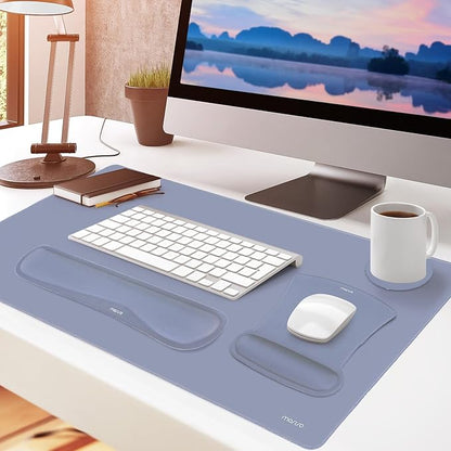 MOSISO Keyboard Mouse Pad Set, Large Gaming Mousepad&Keyboard Wrist Rest&Mouse Wrist Rest&Coaster, Ergonomic Non-Slip Mousepad&Easy Typing Cushion with Memory Foam for Home Office, Lavender Gray