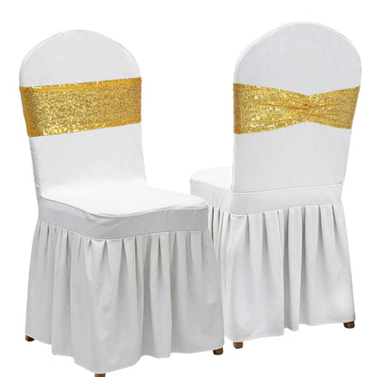 Poise3EHome Gold Sequin Chair Sashes Folding Chair Covers Bow for Party Wedding Reception Decorations, 50 PCS